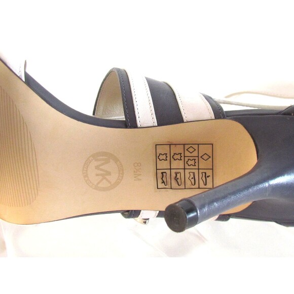 DESIGNER MICHAEL KORS BLUE/WHITE OPEN TOE ANKLE STRAP HIGH HEEL SANDALS 8.5 M - Picture 5 of 12